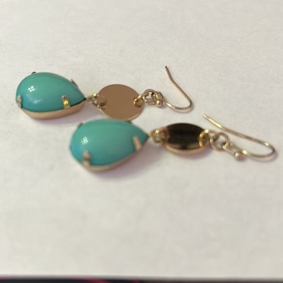 Turquoise and Gold-Tone Drop Dangle Earrings - Picture 6 of 9